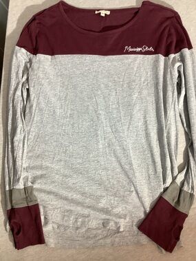 Mississippi State Long Sleeve Colorblock Tee - Maroon & Light Gray